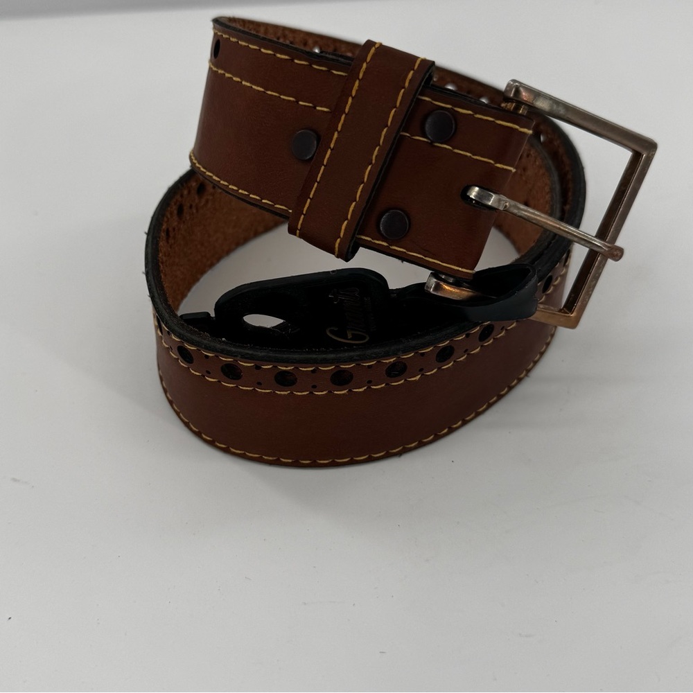 Vintage Grants Young Mens Classic Brown Leather Buckle Belt Size 30  New‎